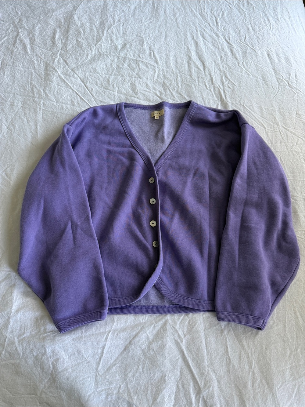 DONNI. Lavender Purple V-Neck Button Cardigan